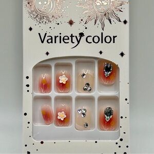 Variety Color Press-On Nails Pink Gradient Rhinestones